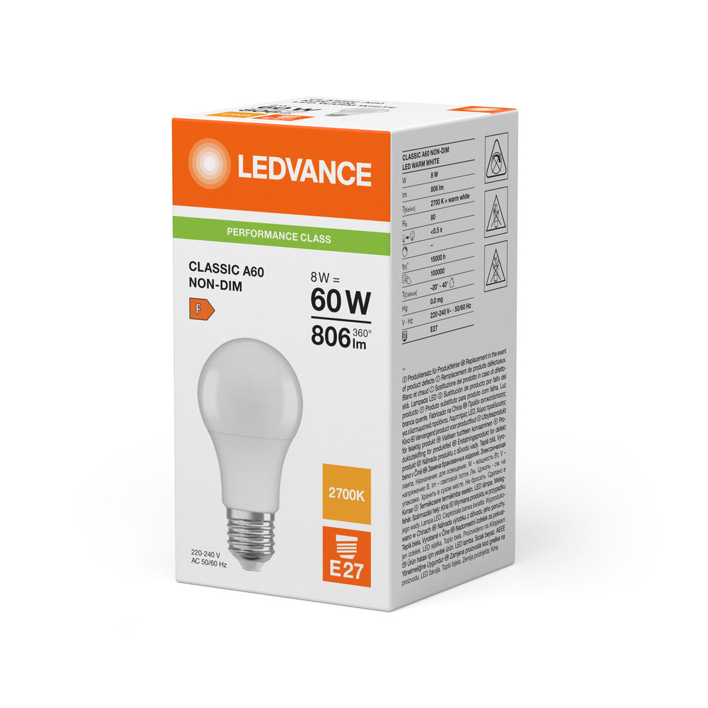 LEDVANCE Classic A60 LED Lamp 8.5W E27 2700K 806LM - 4099854049088 [2 Stuks]