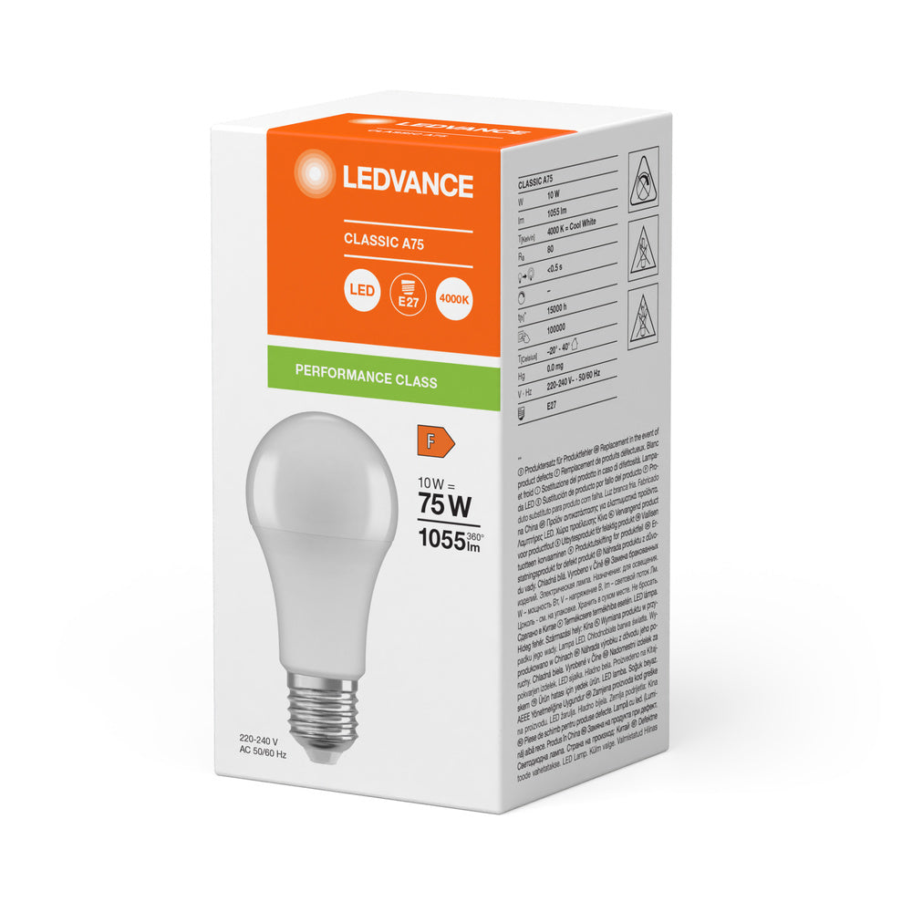 LEDVANCE Classic A19 LED 10W 840 Frosted E27 Lamp - 4099854048869 [2 Stuks]