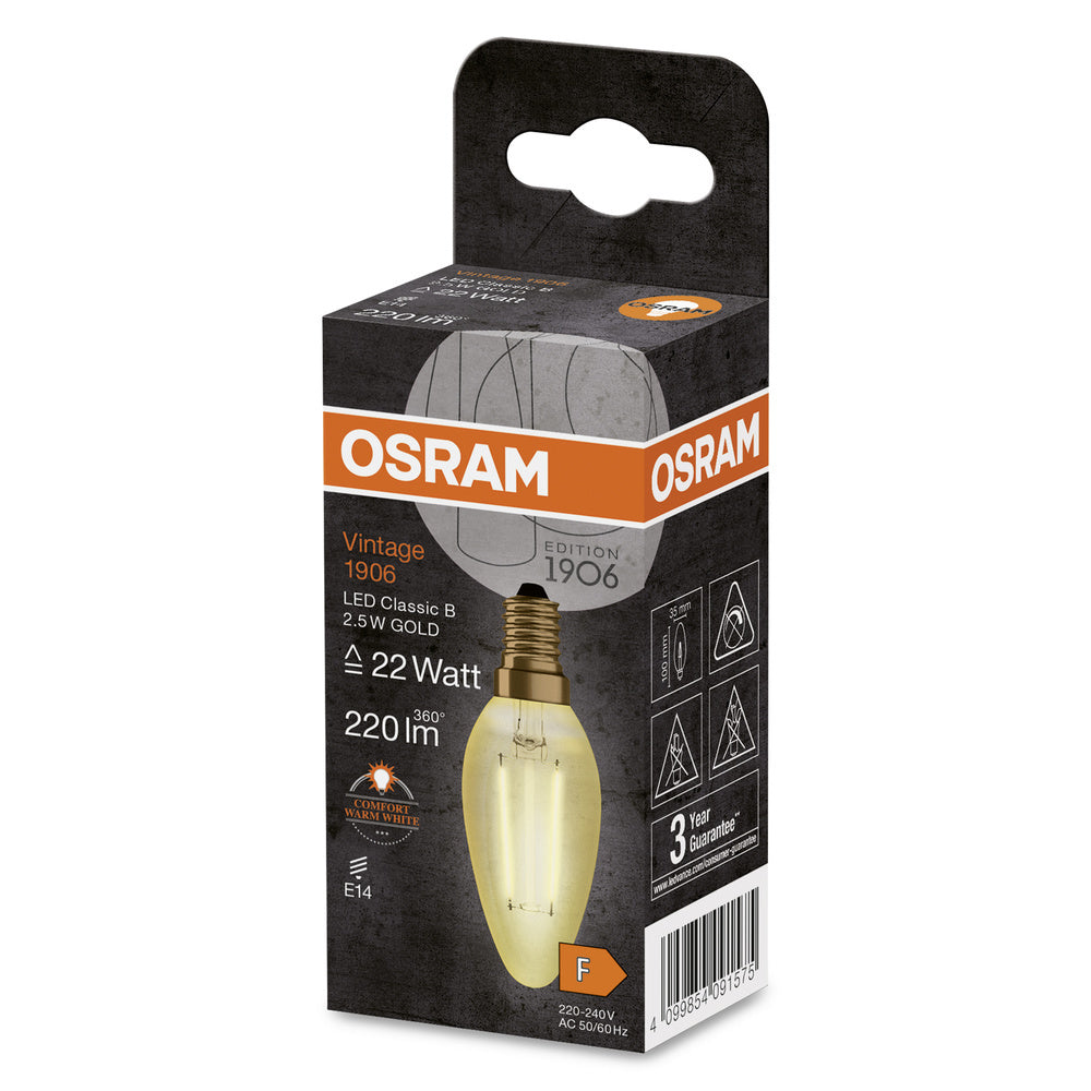 Vintage 1906 Led Kaars Goud E14 2.5W 2400K - 4099854091575 [2 Stuks]