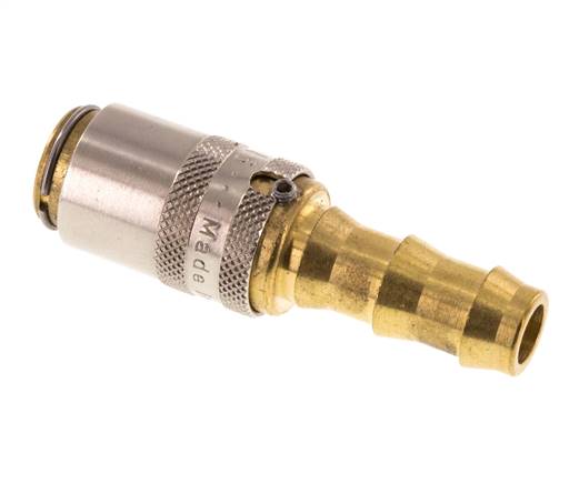 Messing DN 6 Tempereerkoppeling Snelkoppeling 9.5 mm Slangpilaar Loskoppelbeveiliging