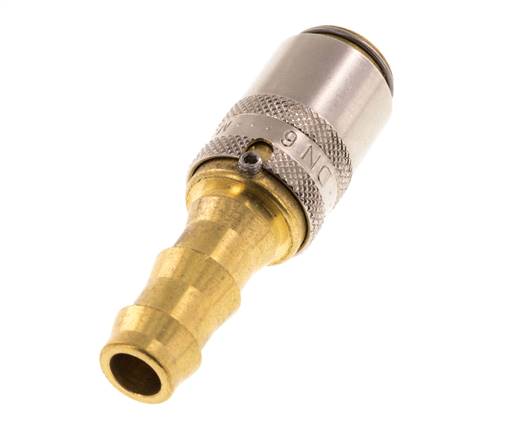 Messing DN 6 Tempereerkoppeling Snelkoppeling 9.5 mm Slangpilaar Loskoppelbeveiliging