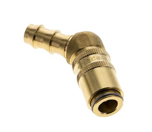 Messing DN 6 Tempereerkoppeling Snelkoppeling 9.5 mm Slangpilaar Dubbele afsluiting 45-deg