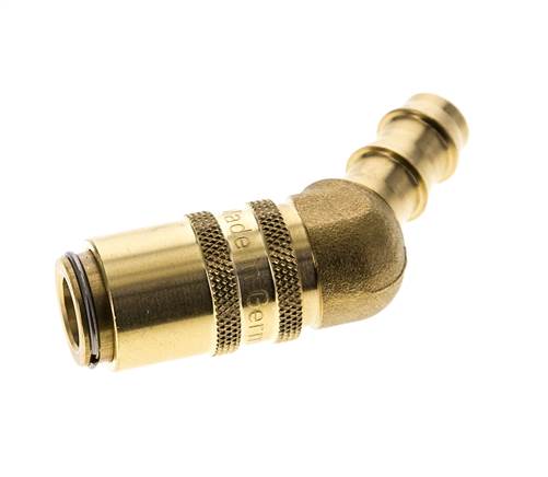 Messing DN 6 Tempereerkoppeling Snelkoppeling 9.5 mm Slangpilaar Dubbele afsluiting 45-deg