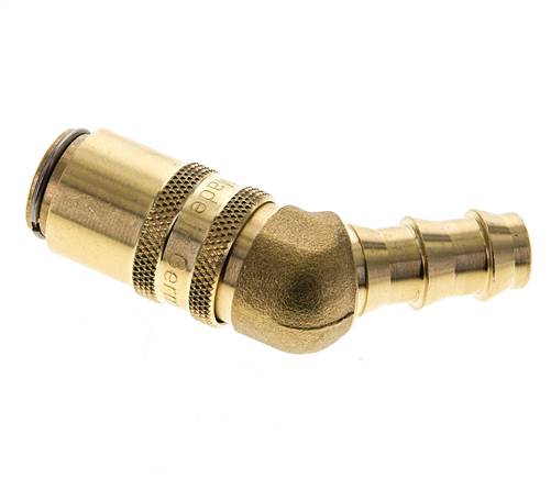 Messing DN 6 Tempereerkoppeling Snelkoppeling 9.5 mm Slangpilaar Dubbele afsluiting 45-deg