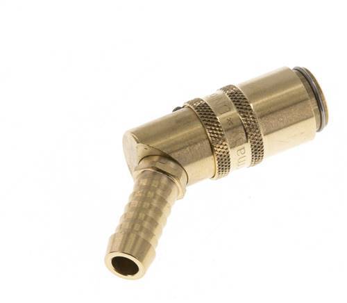 Brass DN 6 Mold Coupling Socket 9 mm Hose Pillar Unlocking Protection Double Shut-Off 45-deg