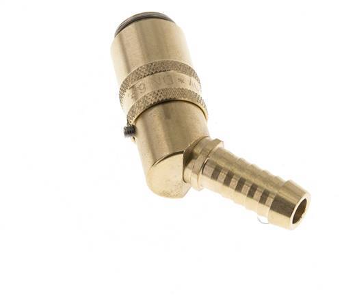 Brass DN 6 Mold Coupling Socket 9 mm Hose Pillar Unlocking Protection Double Shut-Off 45-deg