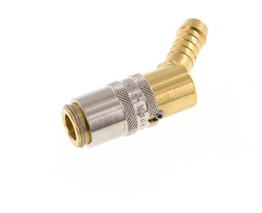 Messing DN 6 Tempereerkoppeling Snelkoppeling 9 mm Slangpilaar Loskoppelbeveiliging 45-deg