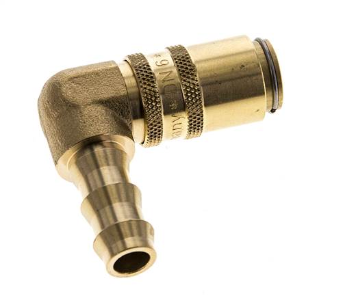 Messing DN 6 Tempereerkoppeling Snelkoppeling 9.5 mm Slangpilaar Dubbele afsluiting 90-deg