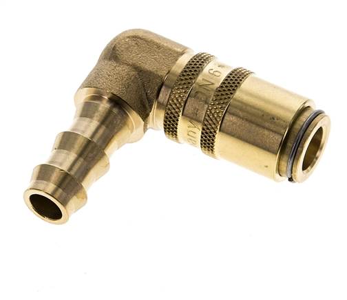Messing DN 6 Tempereerkoppeling Snelkoppeling 9.5 mm Slangpilaar Dubbele afsluiting 90-deg