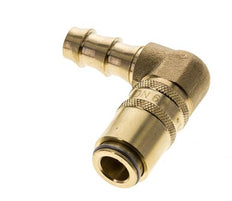 Messing DN 6 Tempereerkoppeling Snelkoppeling 9.5 mm Slangpilaar Dubbele afsluiting 90-deg