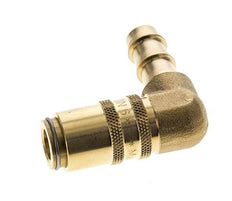 Messing DN 6 Tempereerkoppeling Snelkoppeling 9.5 mm Slangpilaar Dubbele afsluiting 90-deg