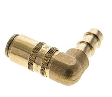 Messing DN 6 Tempereerkoppeling Snelkoppeling 9.5 mm Slangpilaar Dubbele afsluiting 90-deg