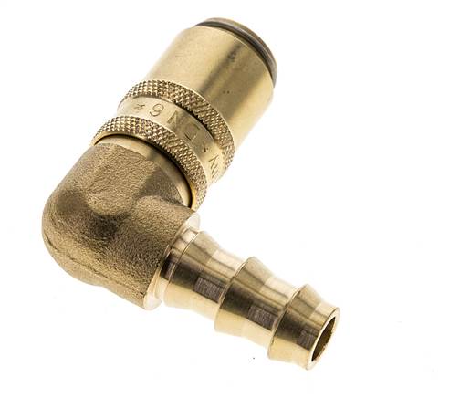 Messing DN 6 Tempereerkoppeling Snelkoppeling 9.5 mm Slangpilaar Dubbele afsluiting 90-deg