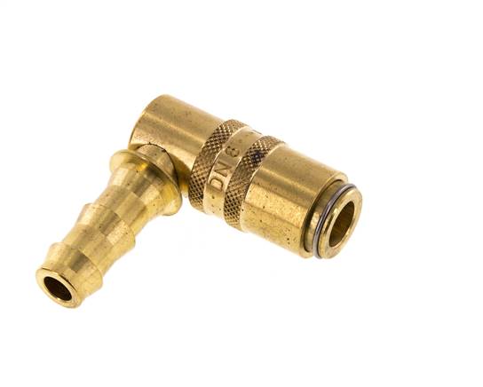 Messing DN 6 Tempereerkoppeling Snelkoppeling 9.5 mm Slangpilaar Loskoppelbeveiliging Dubbele afsluiting 90-deg
