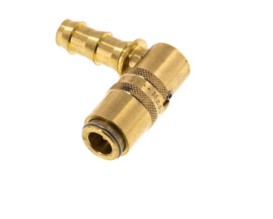 Messing DN 6 Tempereerkoppeling Snelkoppeling 9.5 mm Slangpilaar Loskoppelbeveiliging Dubbele afsluiting 90-deg