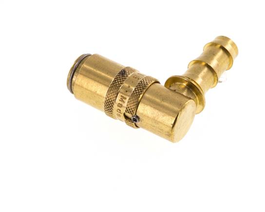 Messing DN 6 Tempereerkoppeling Snelkoppeling 9.5 mm Slangpilaar Loskoppelbeveiliging Dubbele afsluiting 90-deg