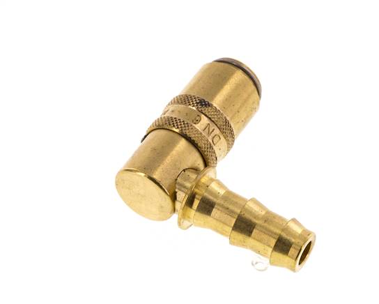 Messing DN 6 Tempereerkoppeling Snelkoppeling 9.5 mm Slangpilaar Loskoppelbeveiliging Dubbele afsluiting 90-deg