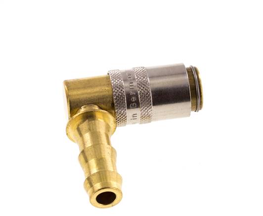 Messing DN 6 Tempereerkoppeling Snelkoppeling 9.5 mm Slangpilaar Loskoppelbeveiliging 90-deg