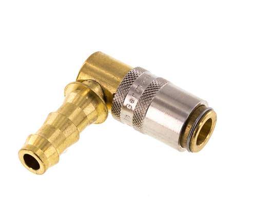 Messing DN 6 Tempereerkoppeling Snelkoppeling 9.5 mm Slangpilaar Loskoppelbeveiliging 90-deg