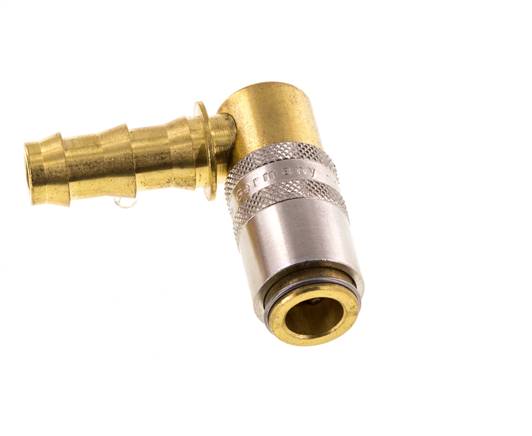Messing DN 6 Tempereerkoppeling Snelkoppeling 9.5 mm Slangpilaar Loskoppelbeveiliging 90-deg
