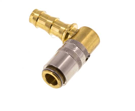 Messing DN 6 Tempereerkoppeling Snelkoppeling 9.5 mm Slangpilaar Loskoppelbeveiliging 90-deg