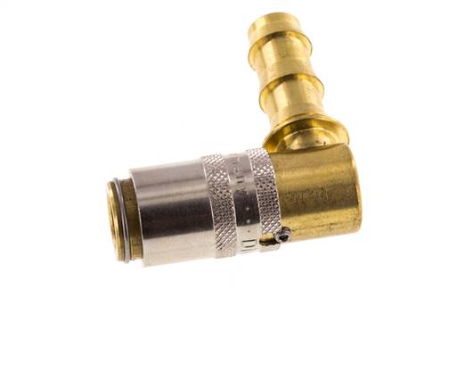 Messing DN 6 Tempereerkoppeling Snelkoppeling 9.5 mm Slangpilaar Loskoppelbeveiliging 90-deg