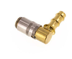 Messing DN 6 Tempereerkoppeling Snelkoppeling 9.5 mm Slangpilaar Loskoppelbeveiliging 90-deg
