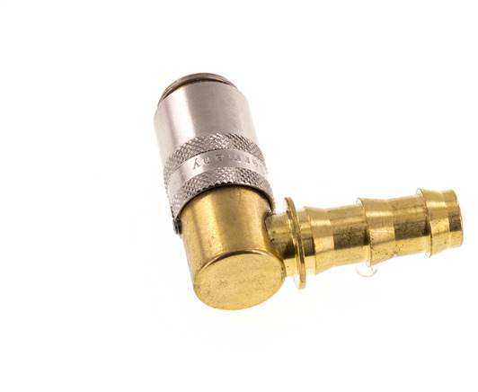 Messing DN 6 Tempereerkoppeling Snelkoppeling 9.5 mm Slangpilaar Loskoppelbeveiliging 90-deg