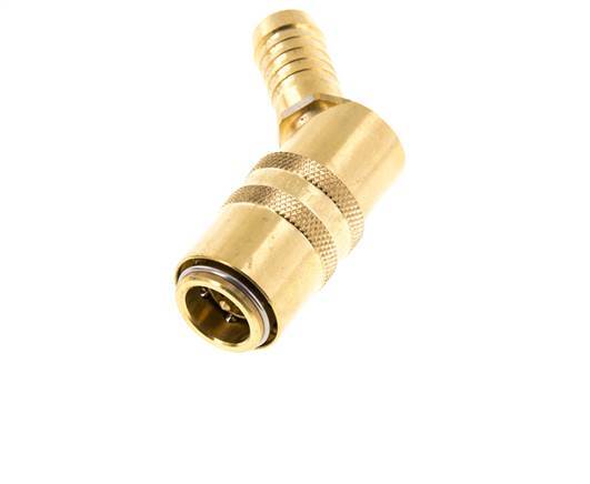 Brass DN 9 Mold Coupling Socket 13 mm Hose Pillar Double Shut-Off 45-deg