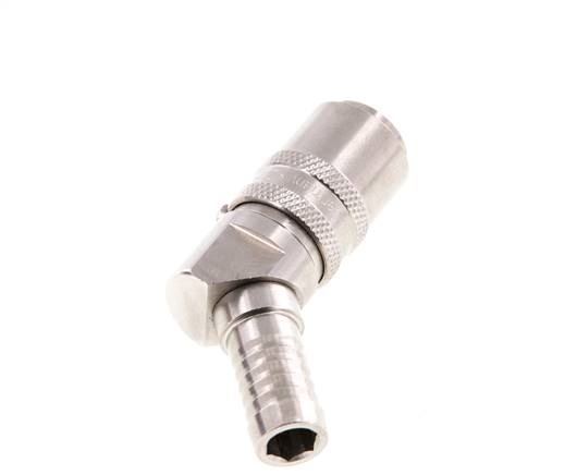 RVS DN 9 Tempereerkoppeling Snelkoppeling 13 mm Slangpilaar Dubbele afsluiting 45-deg