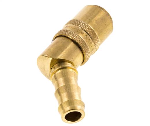 Messing DN 9 Tempereerkoppeling Snelkoppeling 12.7 mm Slangpilaar Loskoppelbeveiliging Dubbele afsluiting 45-deg