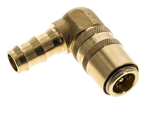 Messing DN 9 Tempereerkoppeling Snelkoppeling 12.7 mm Slangpilaar Dubbele afsluiting 90-deg