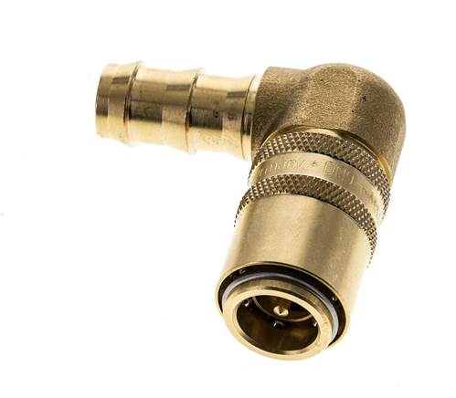 Messing DN 9 Tempereerkoppeling Snelkoppeling 12.7 mm Slangpilaar Dubbele afsluiting 90-deg