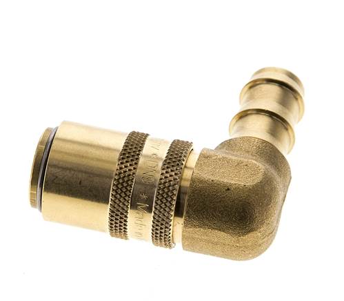 Messing DN 9 Tempereerkoppeling Snelkoppeling 12.7 mm Slangpilaar Dubbele afsluiting 90-deg