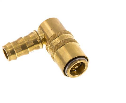 Brass DN 9 Mold Coupling Socket 12.7 mm Hose Pillar Unlocking Protection Double Shut-Off 90-deg