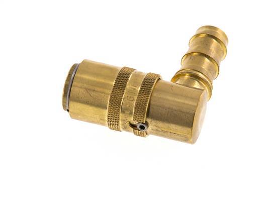 Brass DN 9 Mold Coupling Socket 12.7 mm Hose Pillar Unlocking Protection Double Shut-Off 90-deg