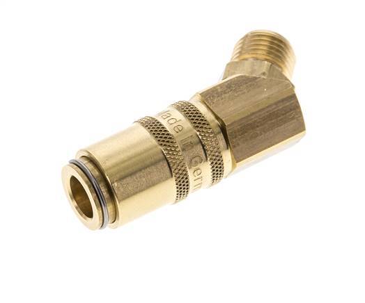 Brass DN 6 Mold Coupling Socket G 1/4 inch Male Threads Double Shut-Off 45-deg