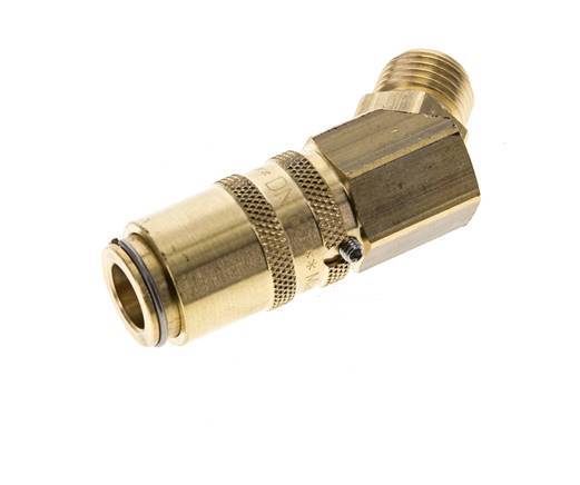 Brass DN 6 Mold Coupling Socket G 1/4 inch Male Threads Unlocking Protection Double Shut-Off 45-deg