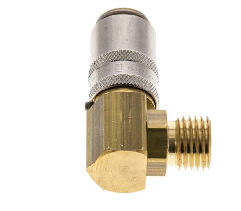 Messing DN 6 Tempereerkoppeling Snelkoppeling M14x1.5 Buitendraad Loskoppelbeveiliging 90-deg
