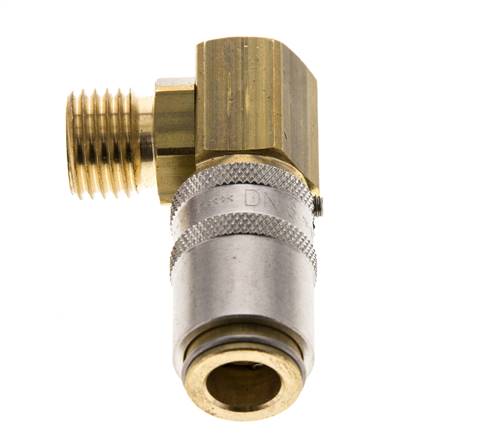 Messing DN 6 Tempereerkoppeling Snelkoppeling M14x1.5 Buitendraad Loskoppelbeveiliging 90-deg