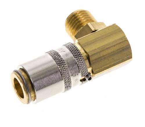 Messing DN 6 Tempereerkoppeling Snelkoppeling G 1/4 inch Buitendraad Loskoppelbeveiliging 90-deg