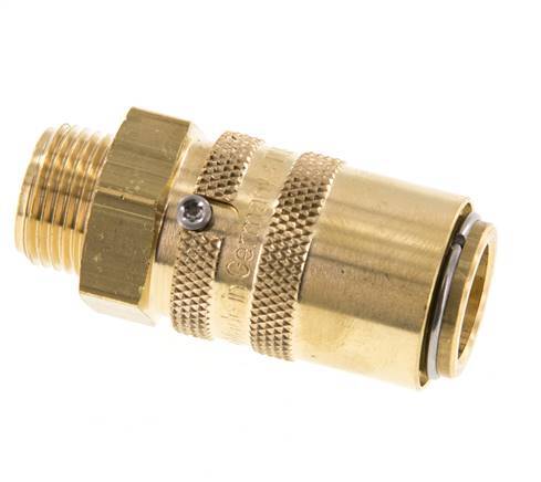 Brass DN 9 Mold Coupling Socket G 3/8 inch Male Threads Unlocking Protection Double Shut-Off