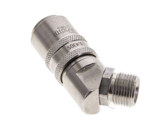 RVS DN 9 Tempereerkoppeling Snelkoppeling G 3/8 inch Buitendraad Dubbele afsluiting 45-deg