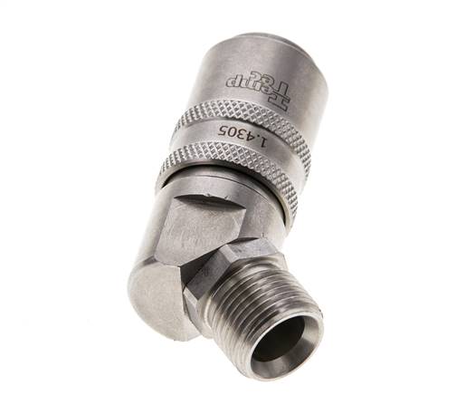 RVS DN 9 Tempereerkoppeling Snelkoppeling G 3/8 inch Buitendraad Dubbele afsluiting 45-deg