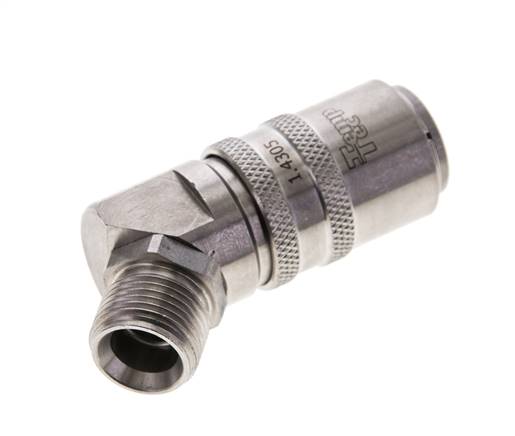 RVS DN 9 Tempereerkoppeling Snelkoppeling G 3/8 inch Buitendraad Dubbele afsluiting 45-deg