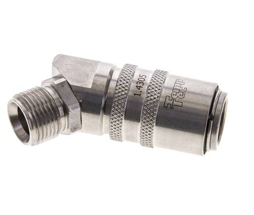 RVS DN 9 Tempereerkoppeling Snelkoppeling G 3/8 inch Buitendraad Dubbele afsluiting 45-deg