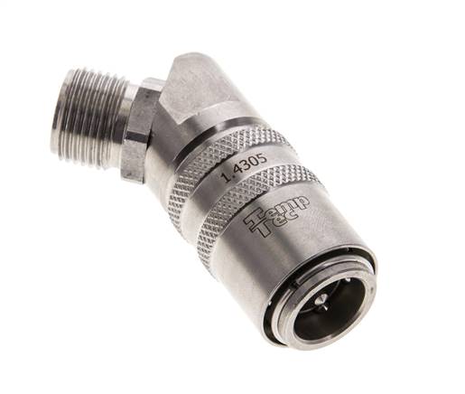 RVS DN 9 Tempereerkoppeling Snelkoppeling G 3/8 inch Buitendraad Dubbele afsluiting 45-deg