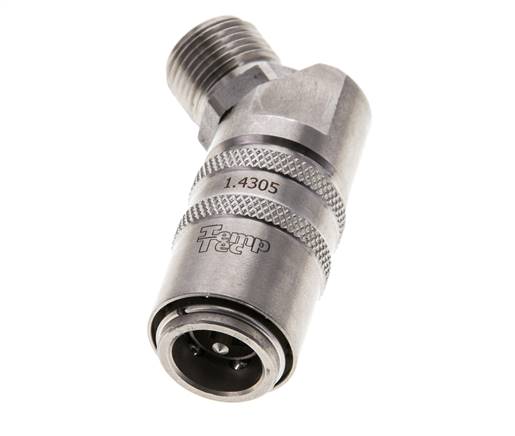 RVS DN 9 Tempereerkoppeling Snelkoppeling G 3/8 inch Buitendraad Dubbele afsluiting 45-deg