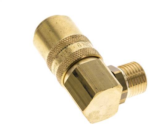 Messing DN 9 Tempereerkoppeling Snelkoppeling M16x1.5 Buitendraad Dubbele afsluiting 90-deg