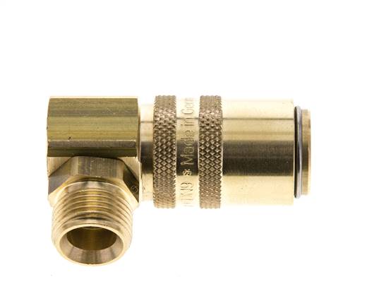 Messing DN 9 Tempereerkoppeling Snelkoppeling G 3/8 inch Buitendraad Dubbele afsluiting 90-deg